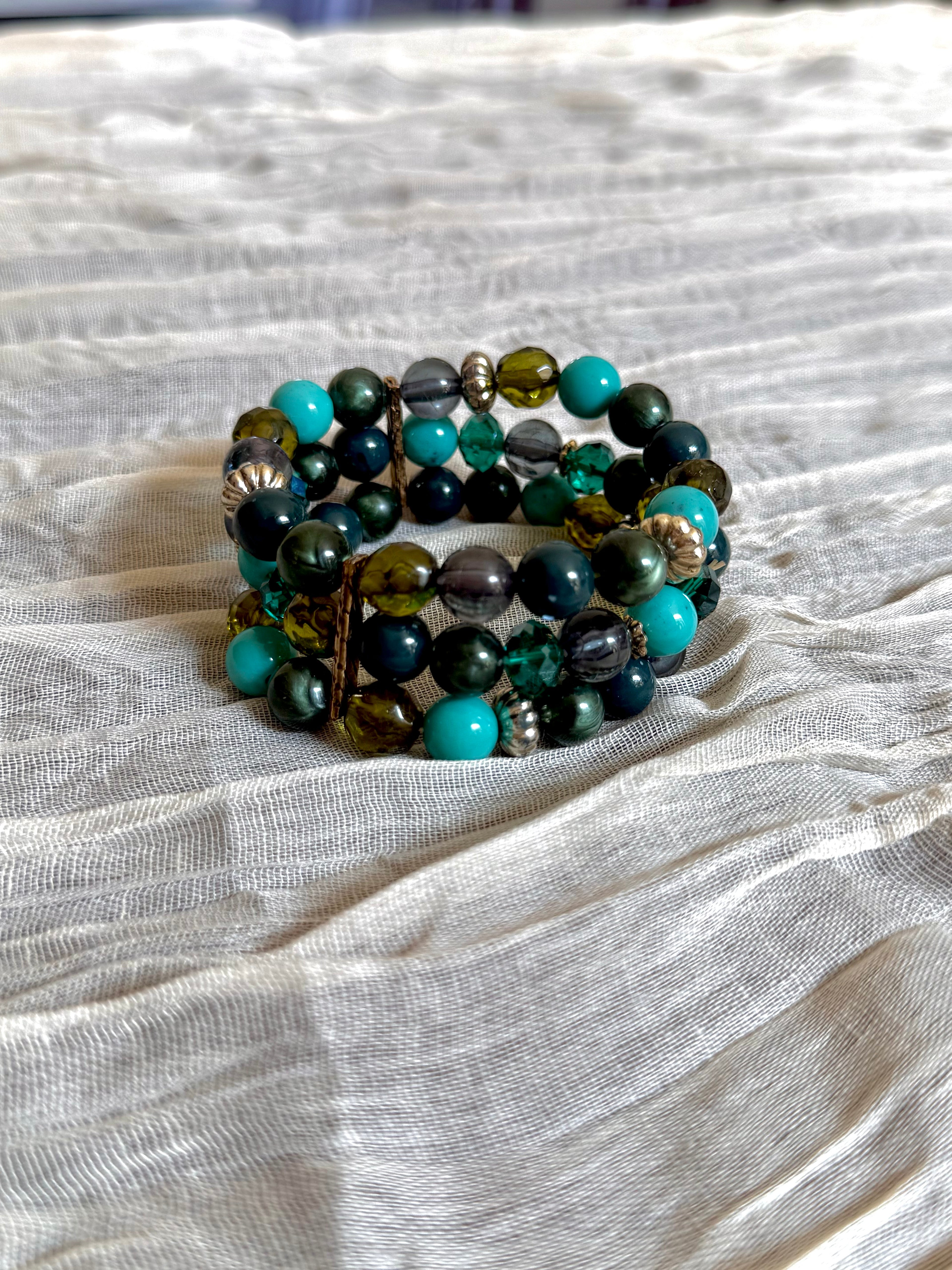 Turquoise & Emerald Beaded Statement Bracelet