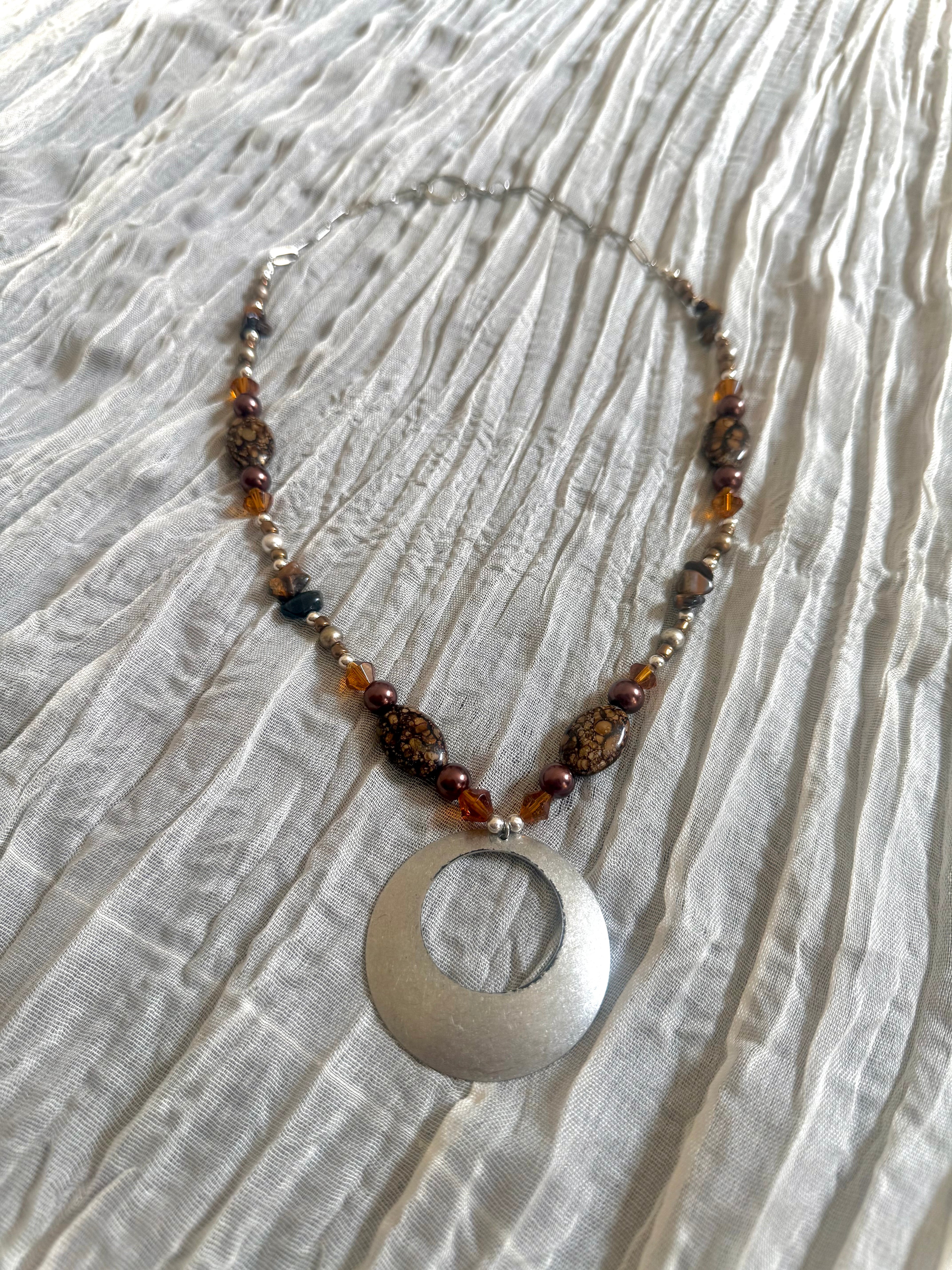 Tiger’s Eye & Amber Silver Pendant Necklace