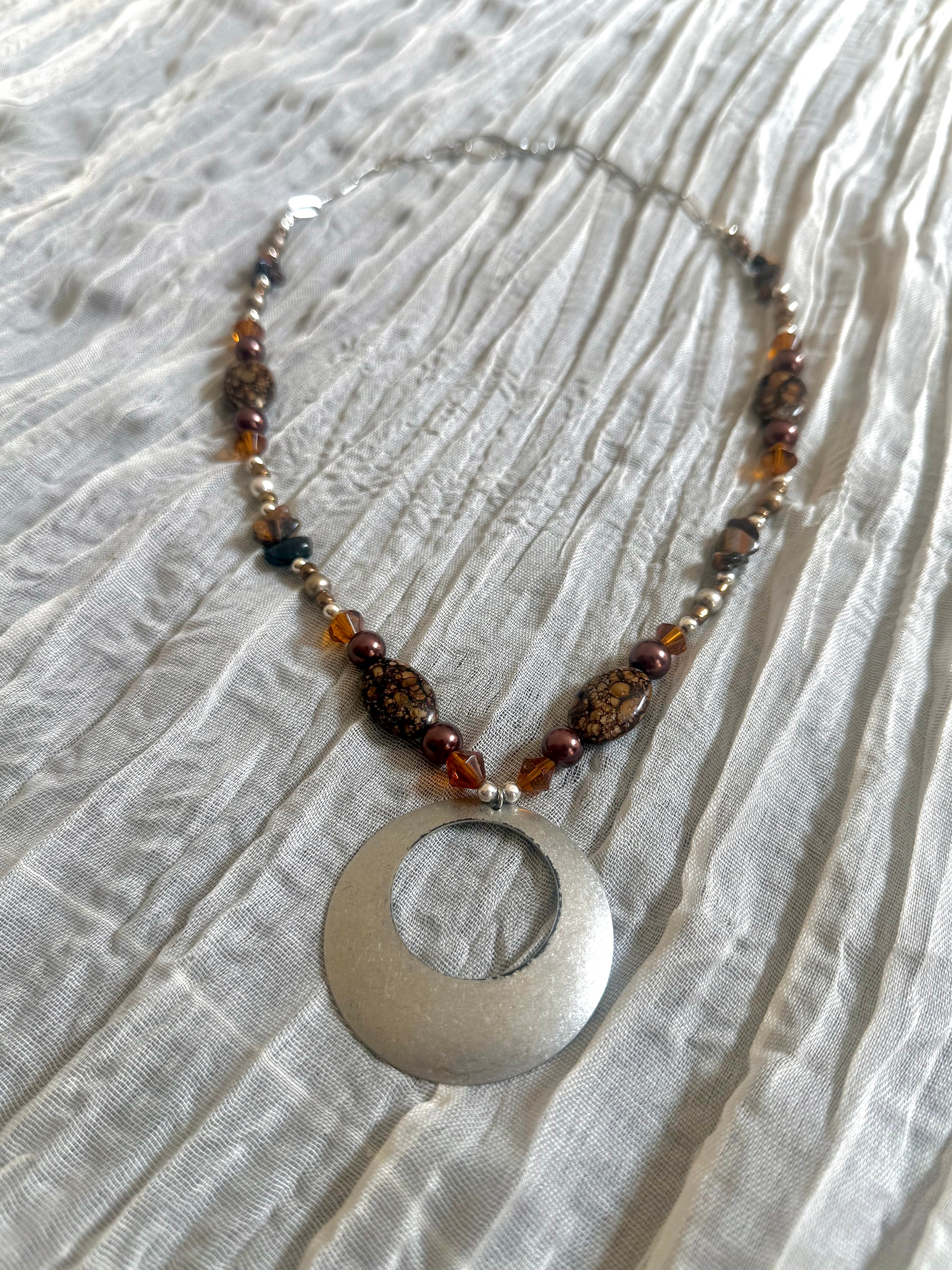 Tiger’s Eye & Amber Silver Pendant Necklace