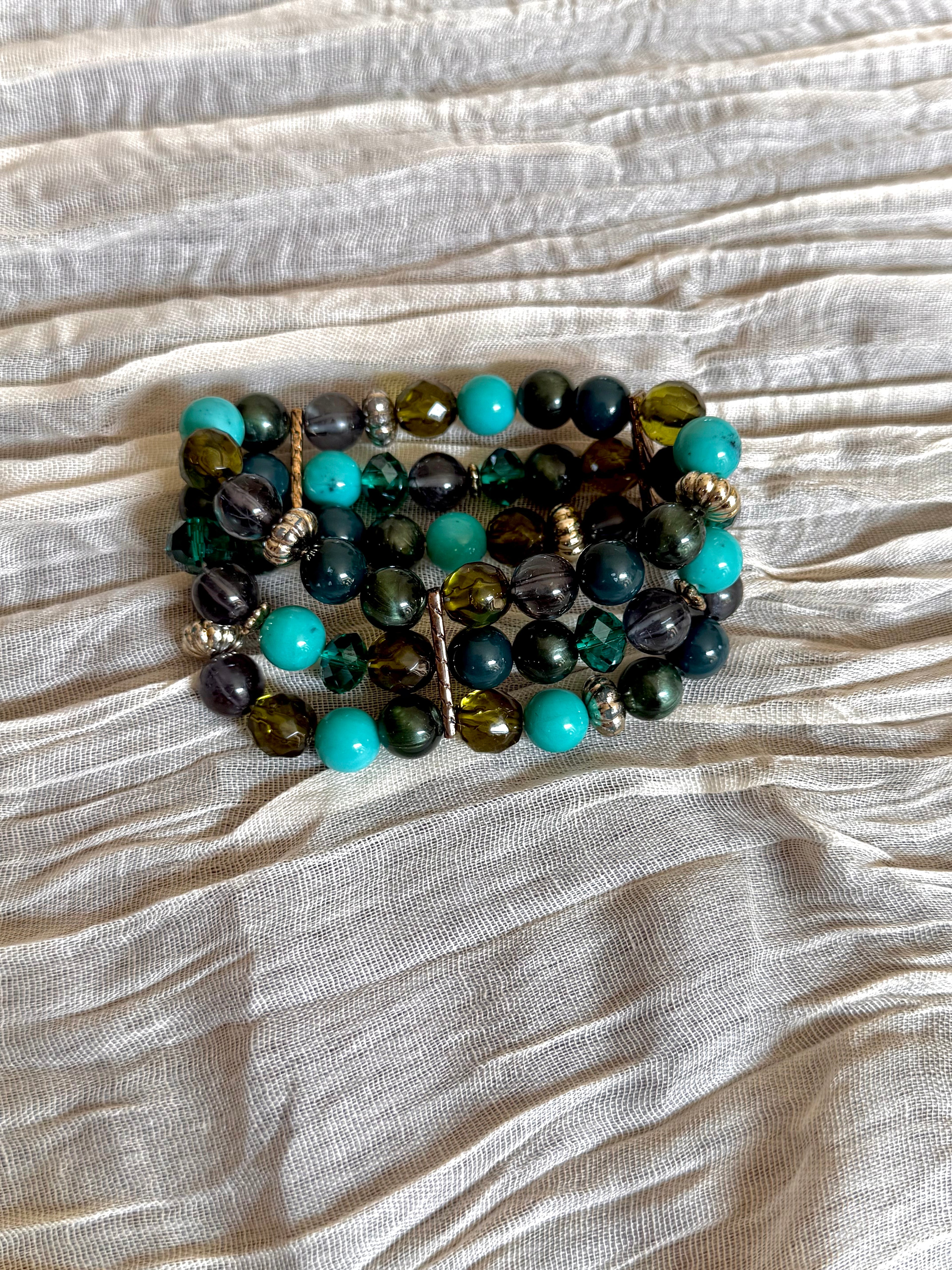 Turquoise & Emerald Beaded Statement Bracelet