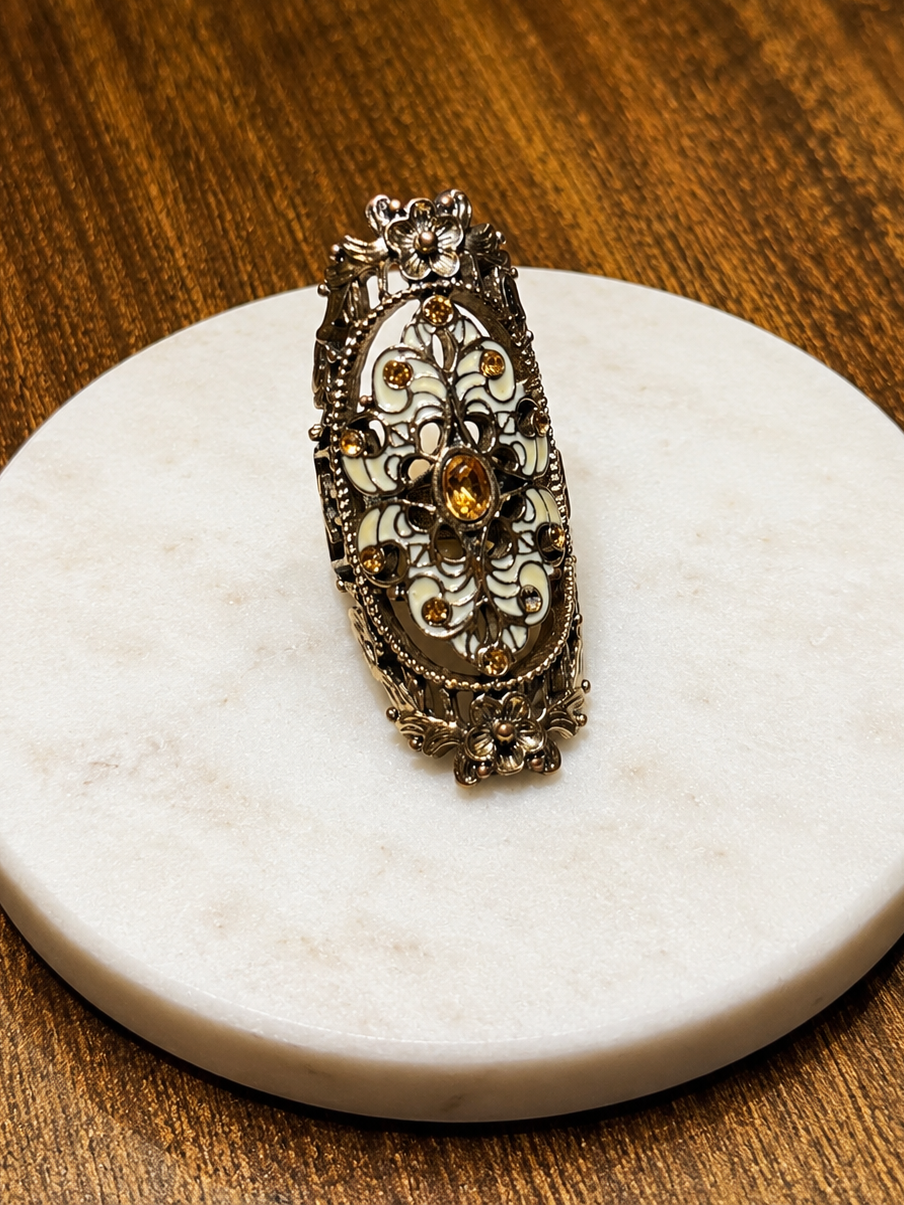Vintage Floral Enamel Statement Ring