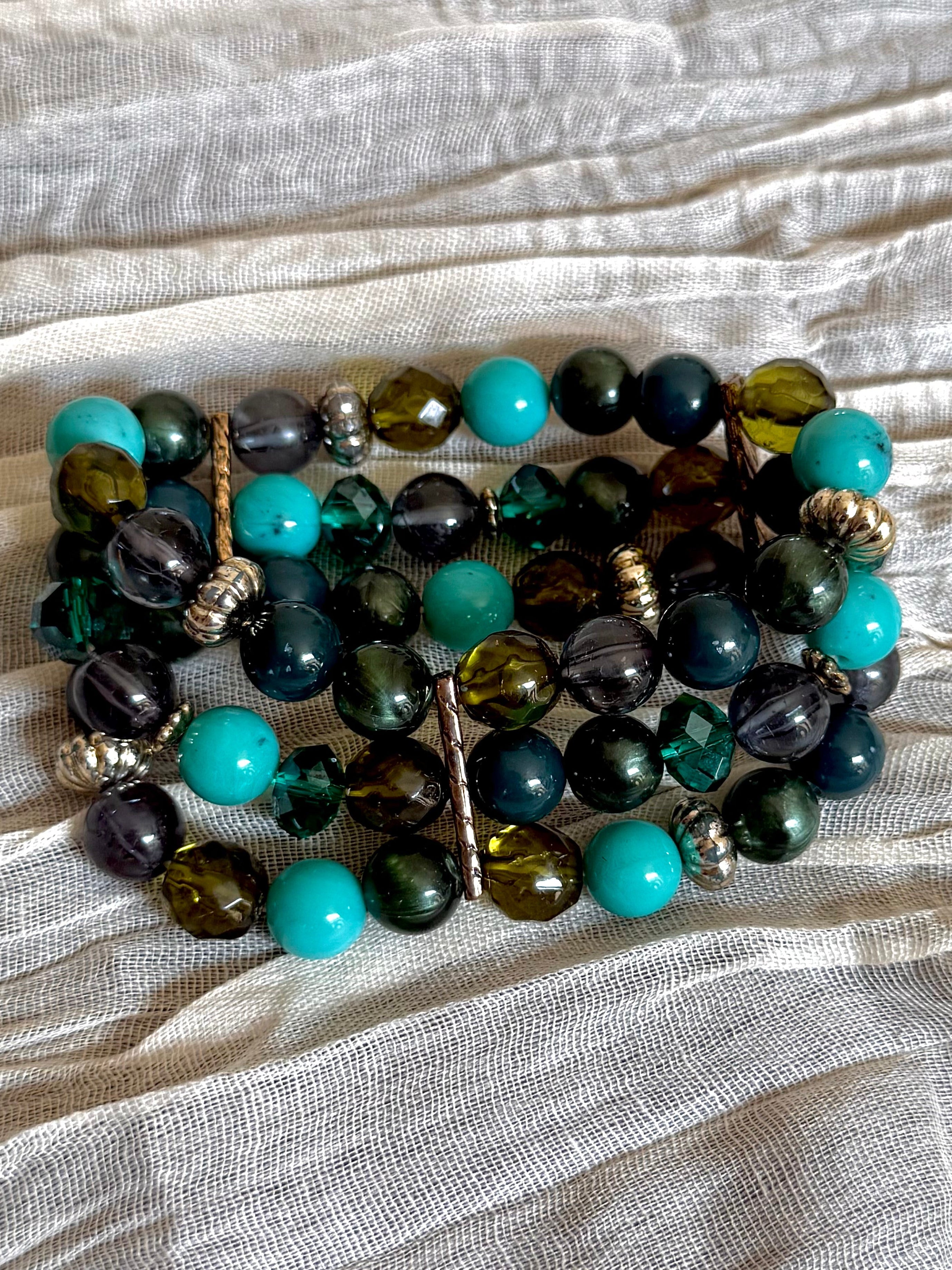 Turquoise & Emerald Beaded Statement Bracelet