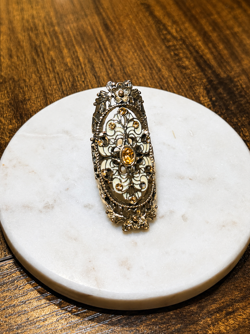 Vintage Floral Enamel Statement Ring