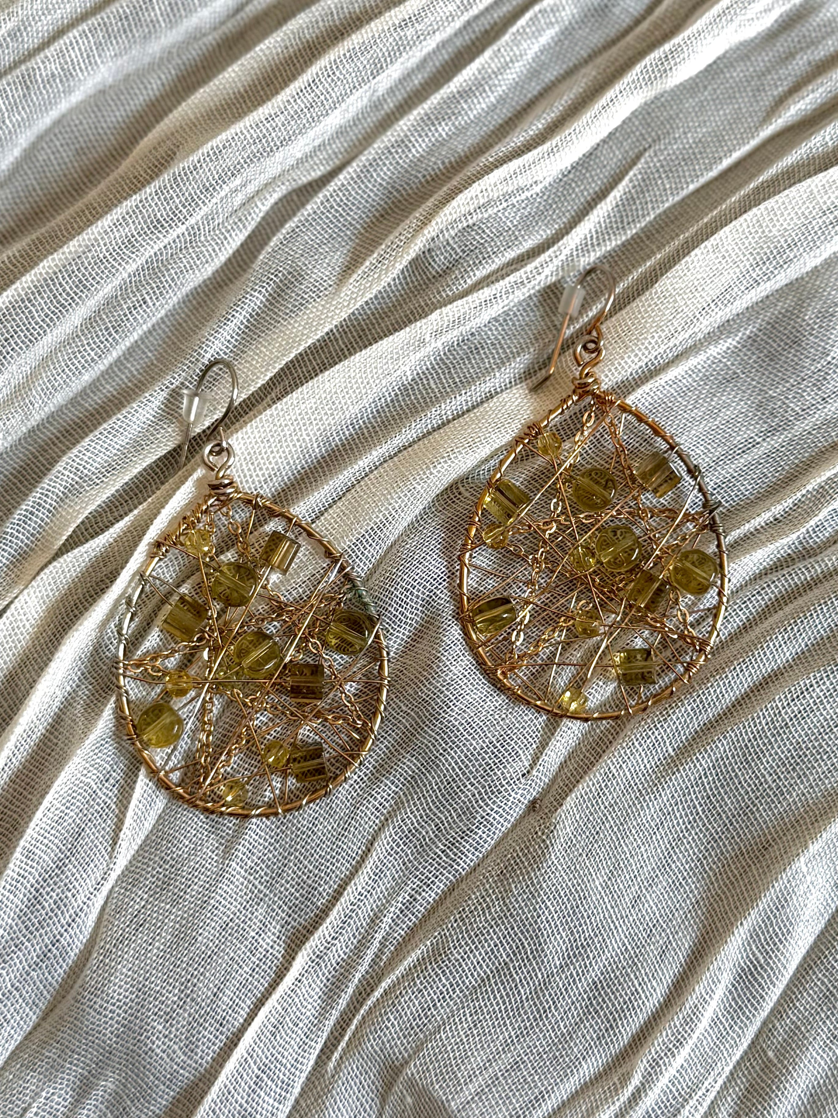 Olive Crystal Teardrop Earrings