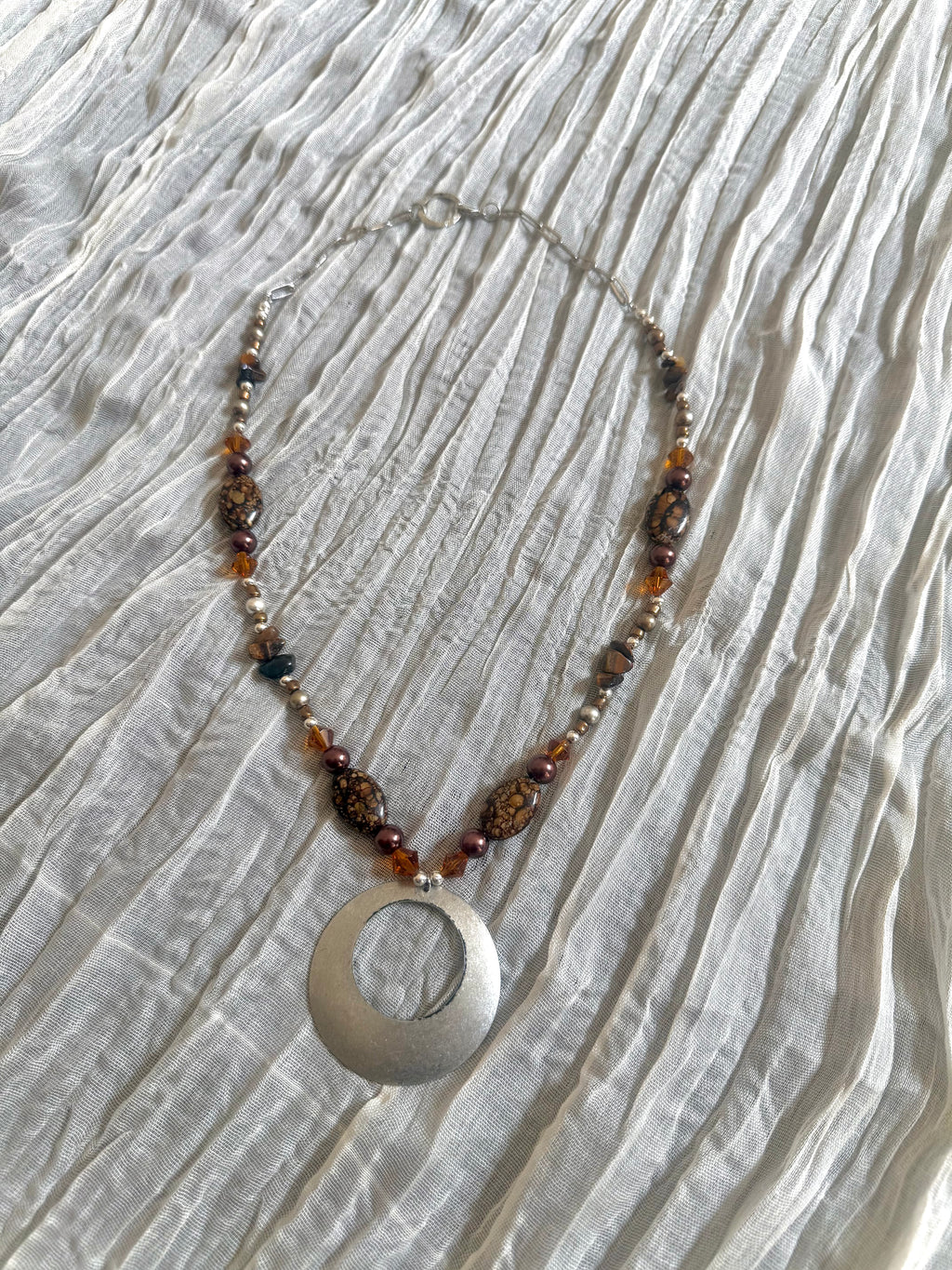 Tiger’s Eye & Amber Silver Pendant Necklace