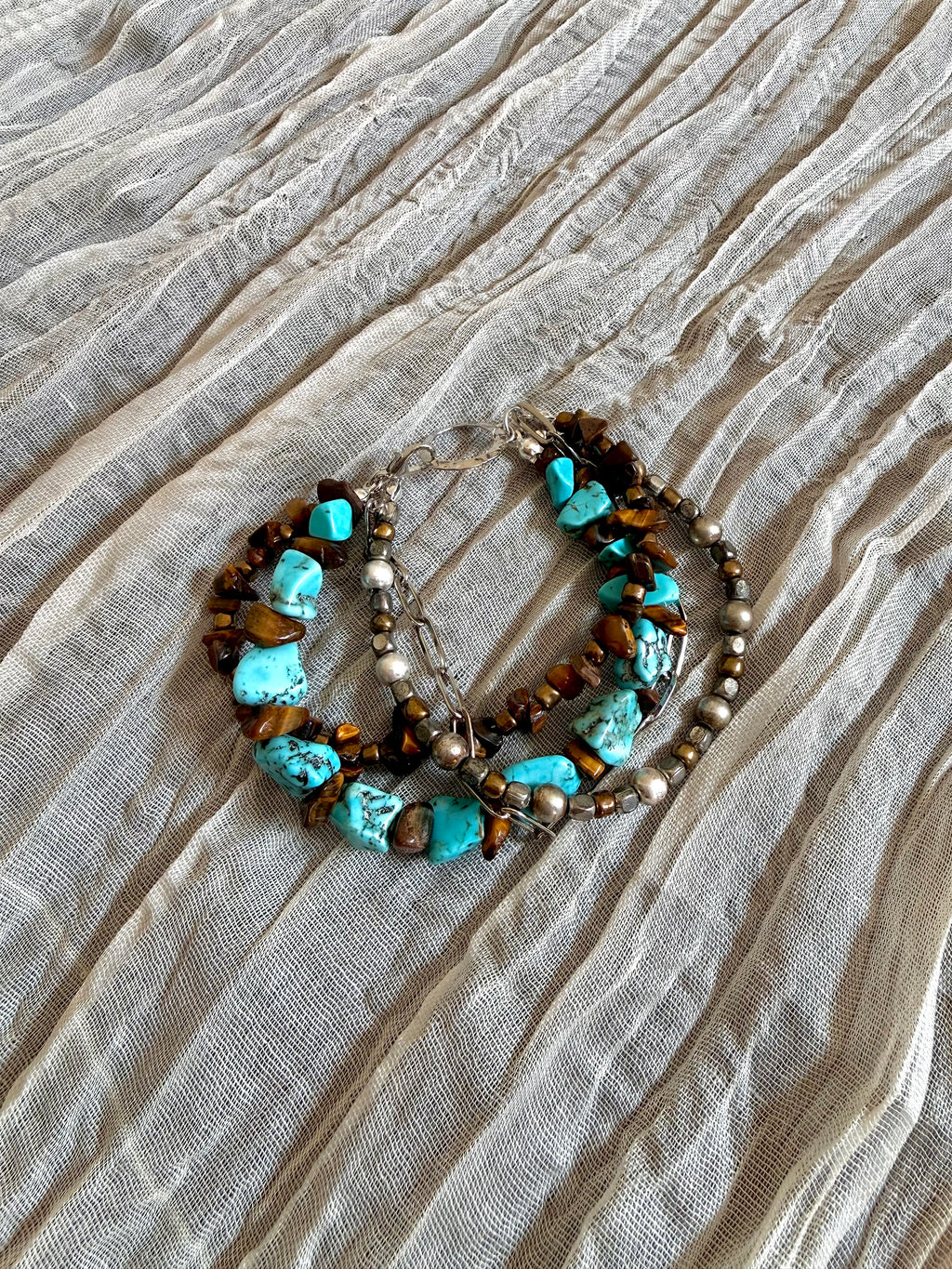 Turquoise & Tiger’s Eye Beaded Stacked Bracelet