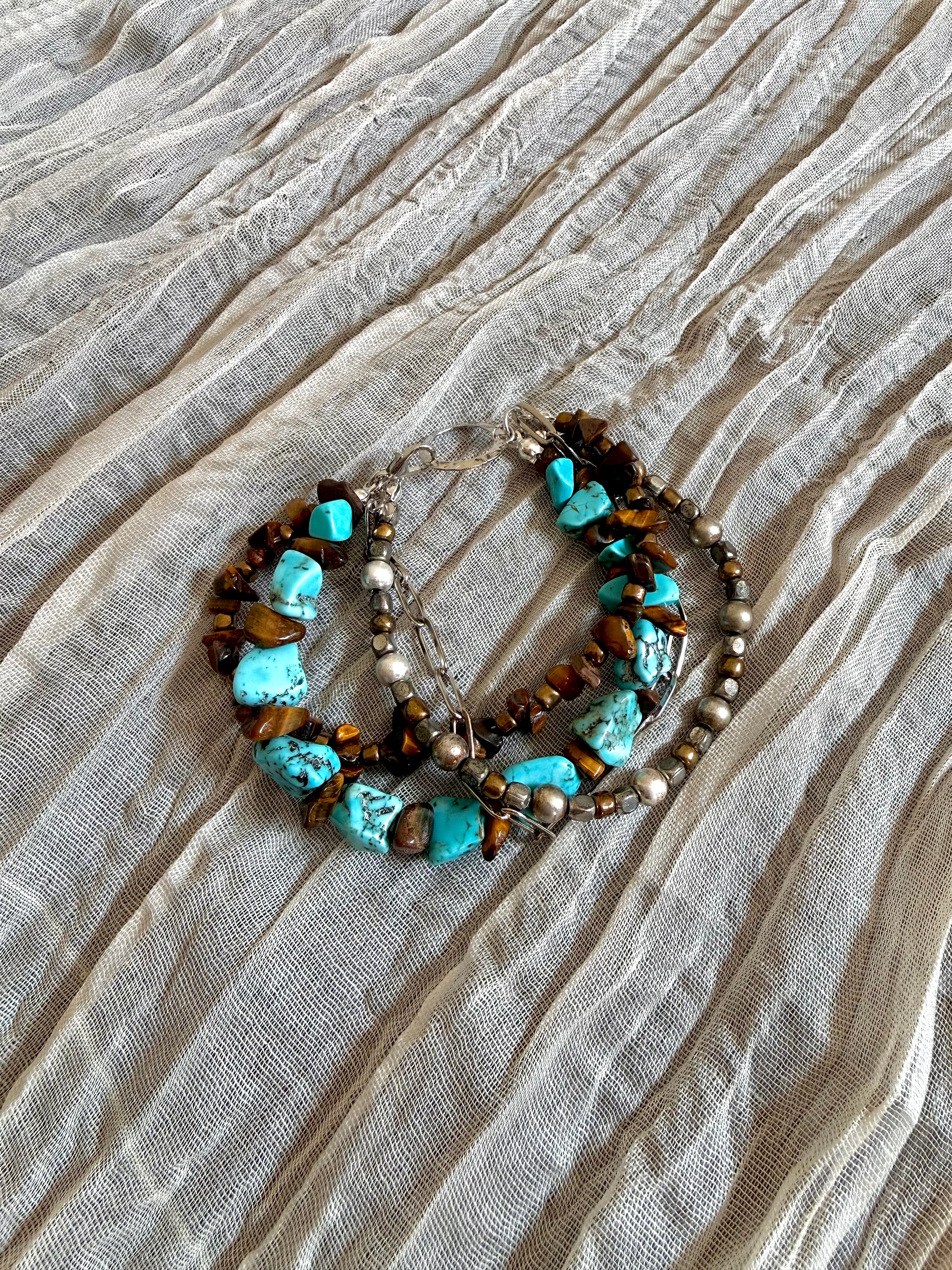 Turquoise & Tiger’s Eye Beaded Stacked Bracelet