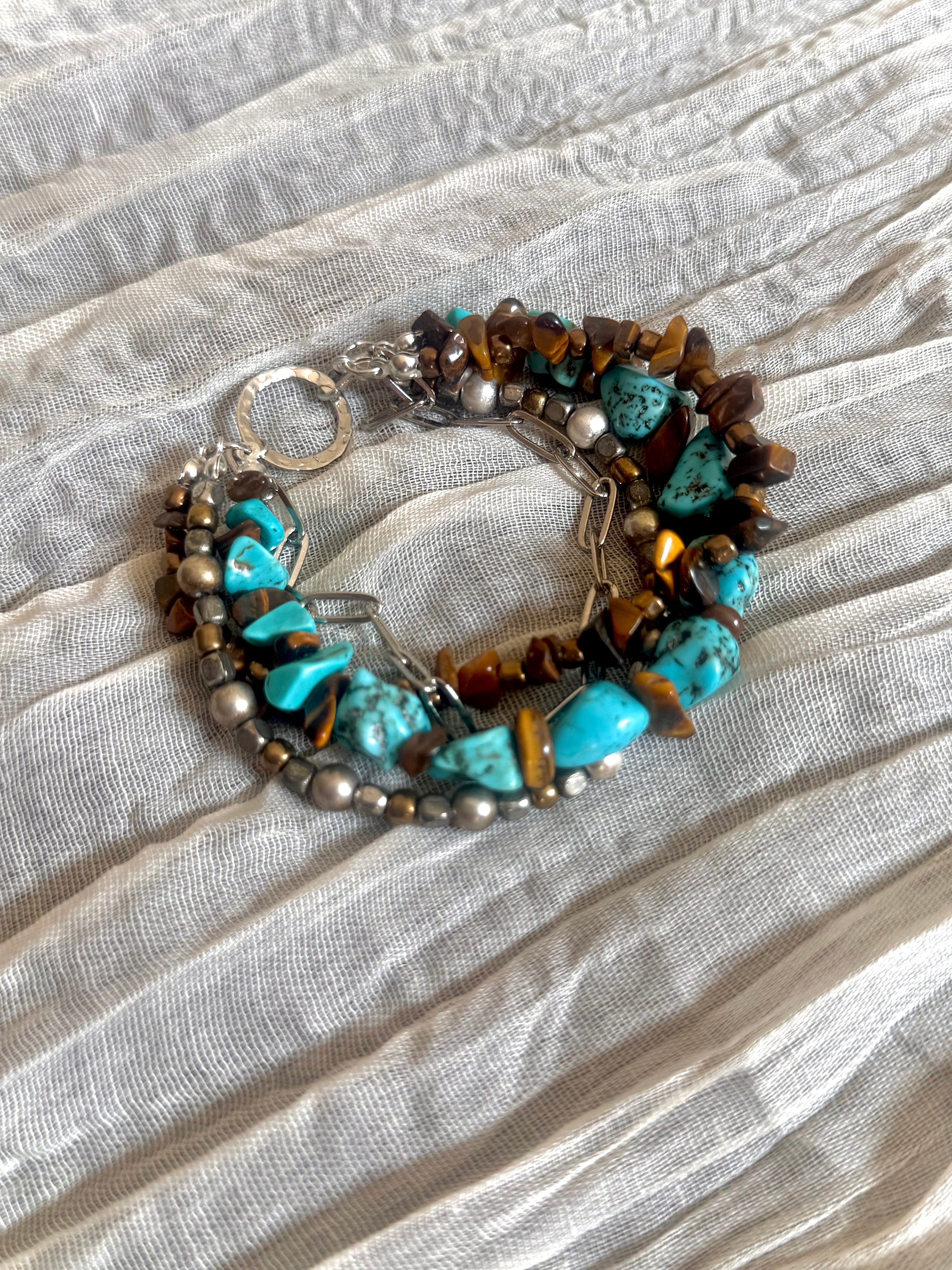 Turquoise & Tiger’s Eye Beaded Stacked Bracelet