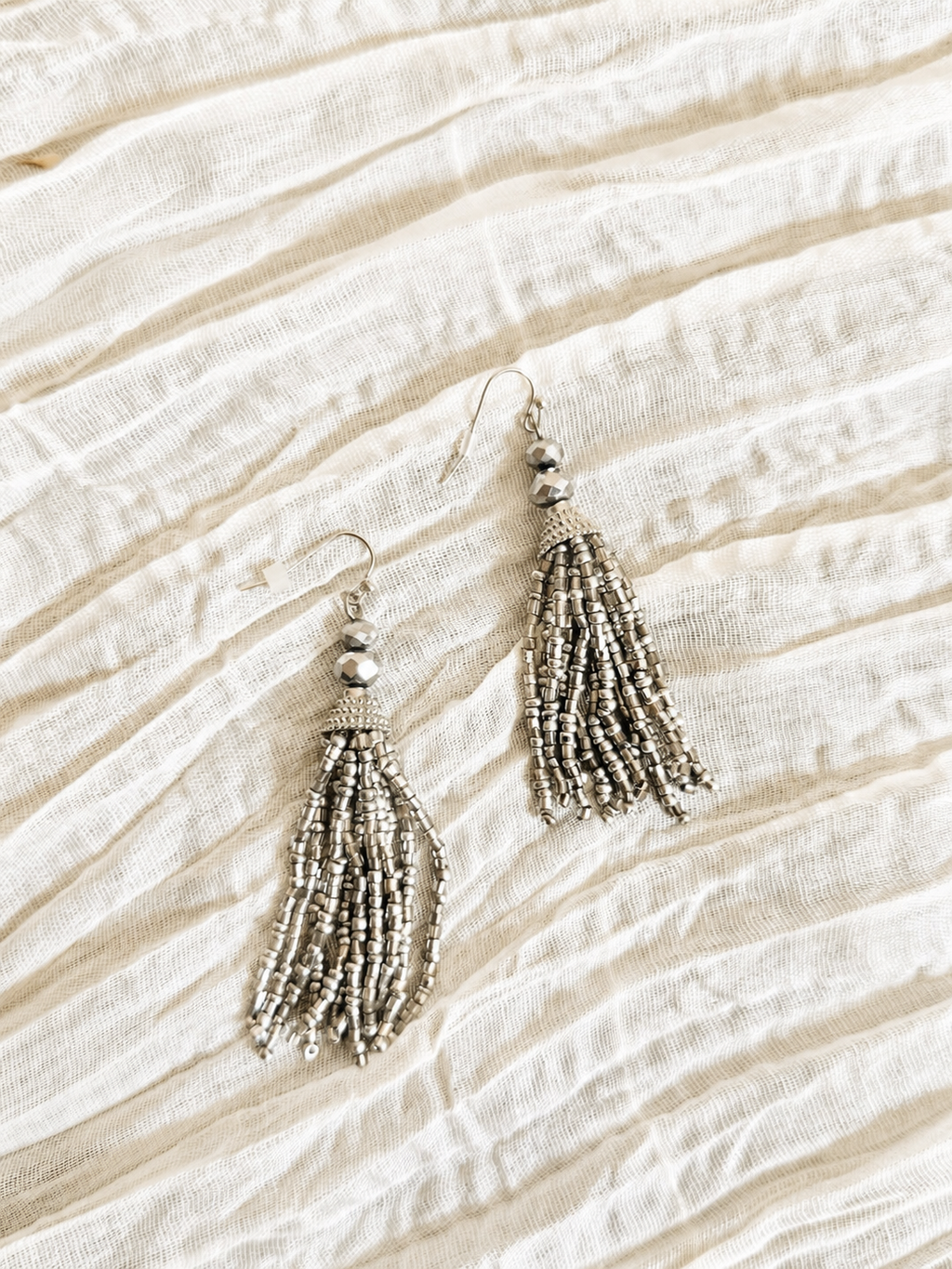 Gunmetal Beaded Tassel Earrings