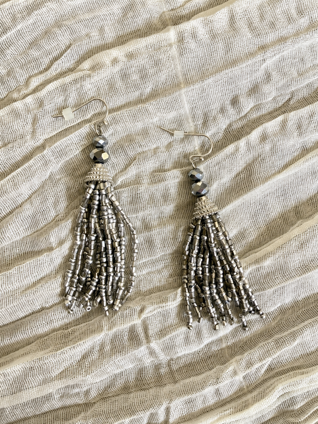 Gunmetal Beaded Tassel Earrings