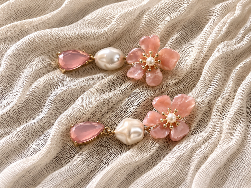 Pink Blossom Pearl Drop Earrings