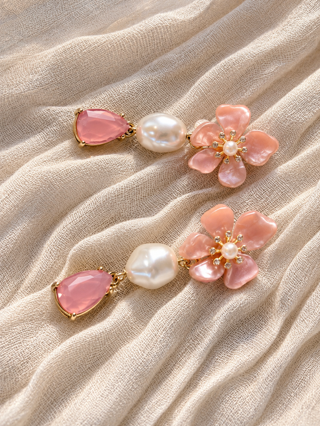 Pink Blossom Pearl Drop Earrings