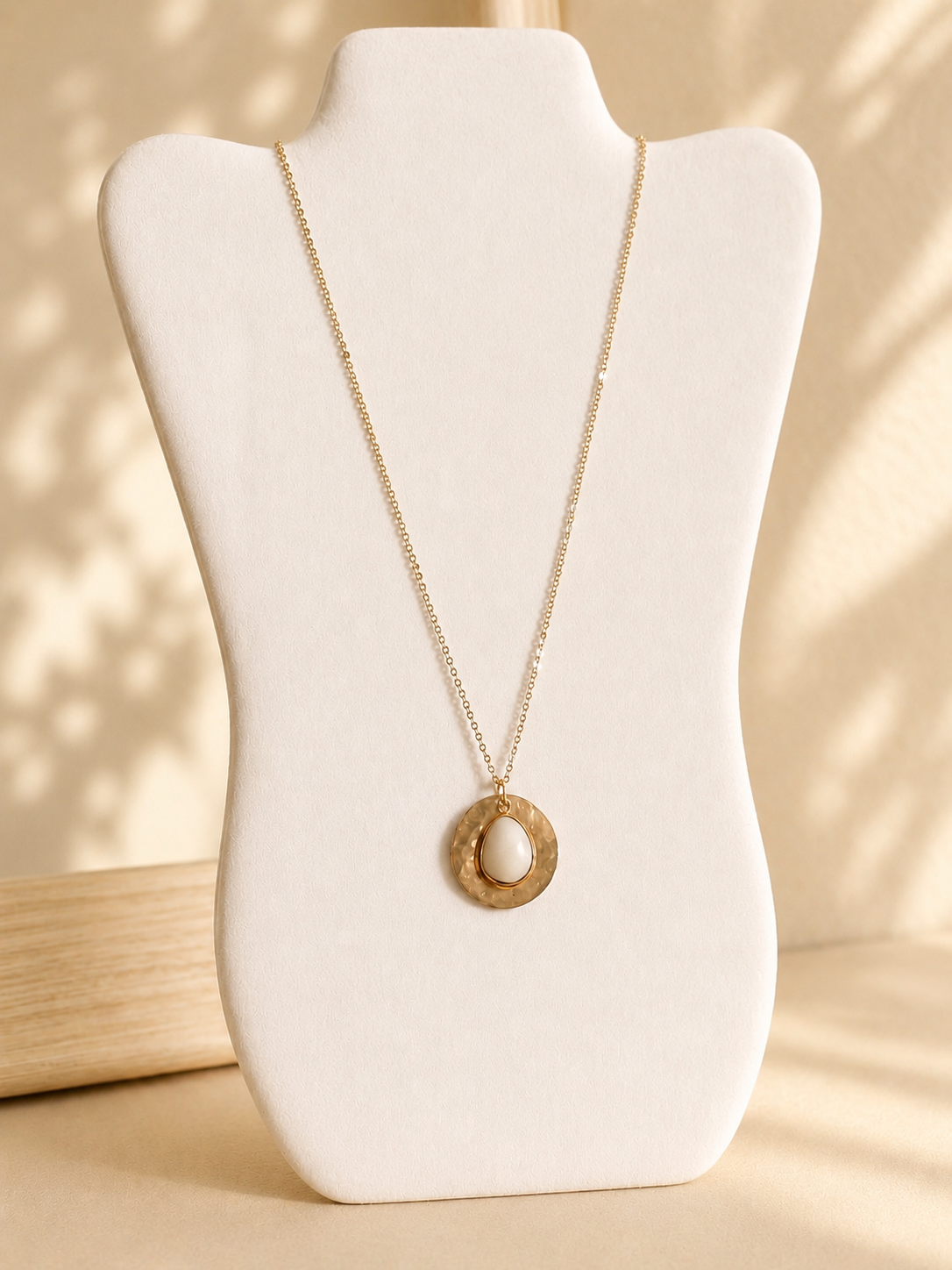 Golden Halo White Stone Pendant Necklace