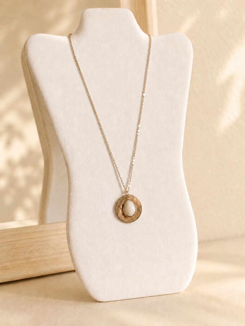 Golden Halo White Stone Pendant Necklace
