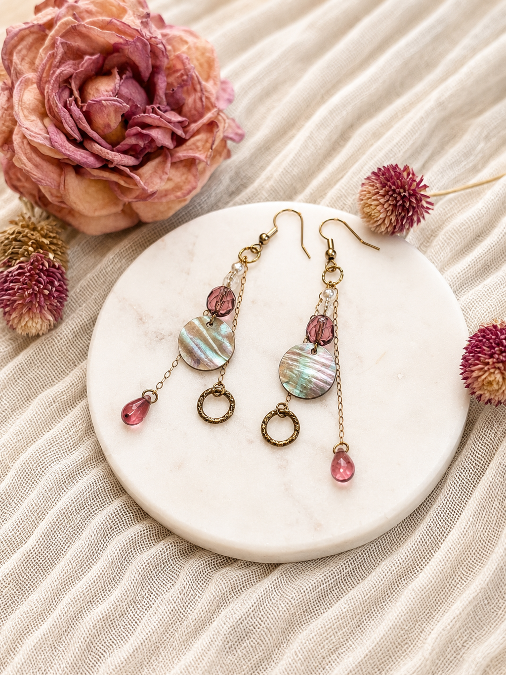 Rose Tide Seashell Drop Earrings