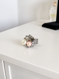Vintage-Inspired Pearl & Crystal Cluster Stretch Statement Ring